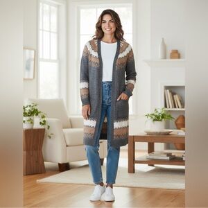 89th + Madison NWT open front cotton knit fair isles nordic cardigan size small